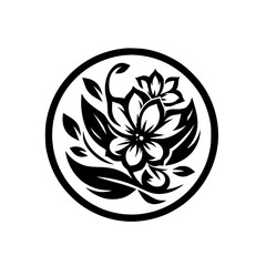 Obraz premium Elegant Floral Emblem in Black and White, Minimalist Design