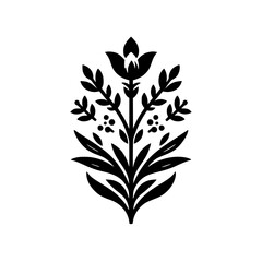 Black & White Floral Vector: Elegant Botanical Illustration, Decorative Element