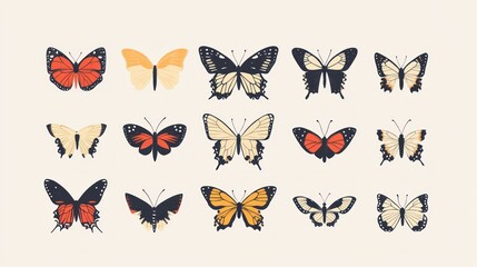 Fototapeta premium Colorful butterfly collection, nature, insects, illustration, design element, background