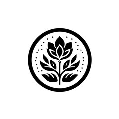 Minimalist Black and White Floral Logo Design in a Circle, Botanical, Clean