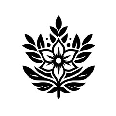 Black & White Floral Leaf Design - Minimalist Nature Emblem