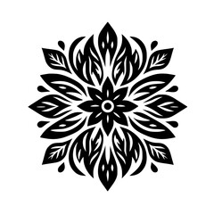 Black and White Floral Mandala Design on White Background