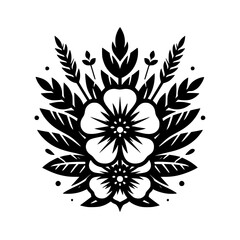 Black and White Floral Emblem: Elegant Design, Botanical Illustration
