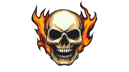 Flaming skull graphic design, isolated on white