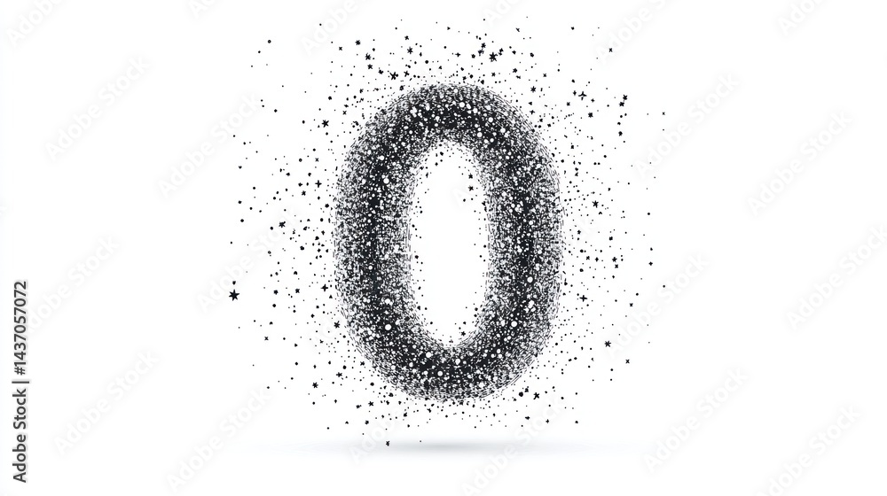 Poster sparkling zero: glittering number design with scatter effect on white backdrop