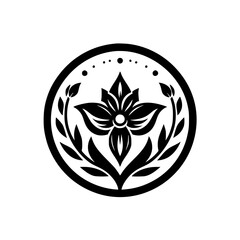 Black & White Floral Circle Design, Vector Illustration, Simple Elegance, Logo Concept.