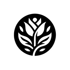 Modern Botanical Logo: Black Circle & White Flower