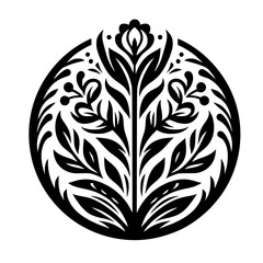 Intricate Floral Black & White Design in a Circle Frame