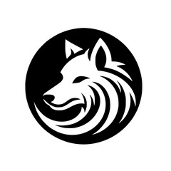 Elegant Wolf Logo: Black & White Design, Circle Emblem