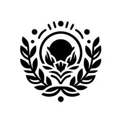 Obraz premium Black and White Emblem: Botanical Crest Design