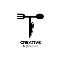 Letter T food logo design. Initial T food equipment simple logo template.