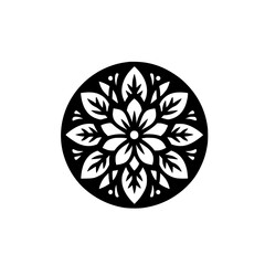 Geometric Floral Mandala: Black & White Circular Design on White Background