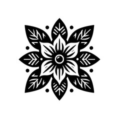 Black and White Floral Mandala Design - Vector Illustration