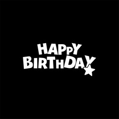A clean and simple monochromatic vector illustration of the text Happy Birthday