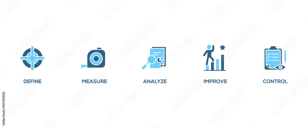 Poster dmaic banner web icon set vector illustration concept of define measure analyze improve control with