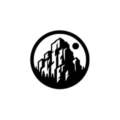 Black & White Mountain Logo, Circle, Minimalist Design