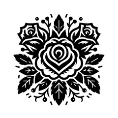 Black & White Floral Rose Emblem - Elegant Vector Design
