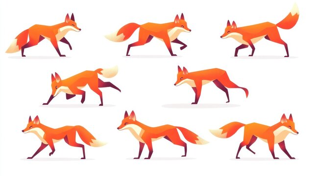 Red fox animation spritesheet; walk cycle, isolated