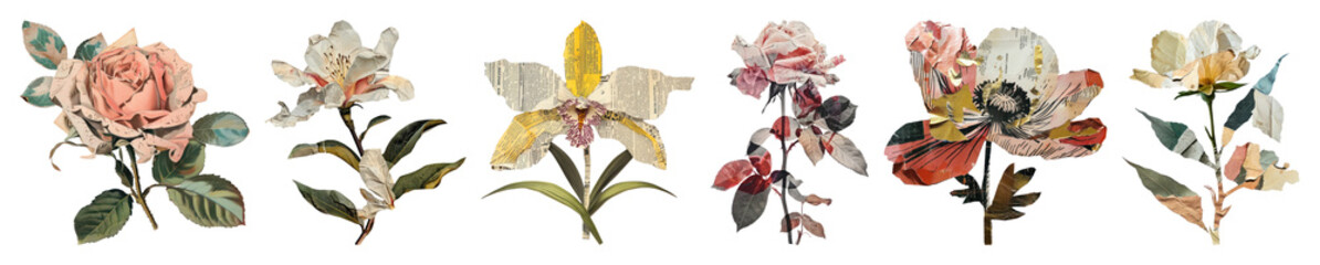 PNG Vintage floral botanical illustrations, element set on transparent background