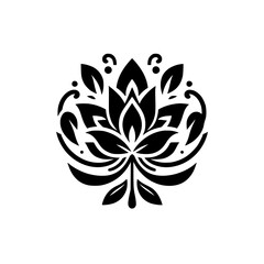 Intricate Black Flower Mandala, Floral Design Element, Isolated on White