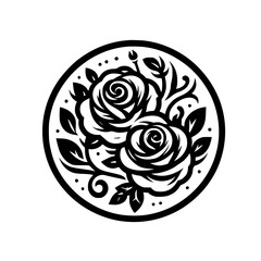 Elegant Black & White Rose Circle Design: Vector Illustration