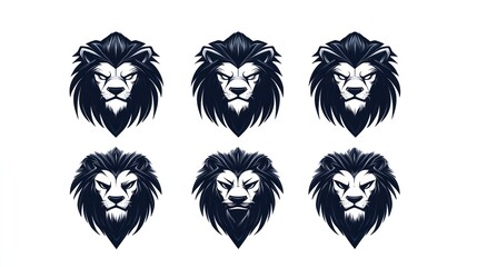 Fototapeta premium Lion head collection for graphics, logos, design. Strong facial expressions