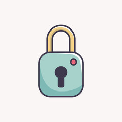 A cute and simple cartoon illustration of a padlock. The padlock body is light blue with a darker teal outline and rounded corners