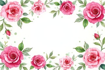 Fototapeta premium Delicate watercolor roses & leaves, repeating seamlessly , design, pink, botanical