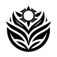 Obraz premium Tribal Tattoo Style Floral Motif, Geometric Sun Symbol