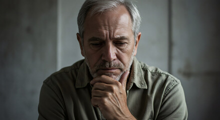 Obraz premium Anold person in a depressed mood. Silent Struggles: A Portrait of Hidden Depression. Sadness.