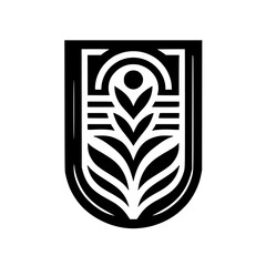Black & White Emblem: Floral Design in Shield Shape