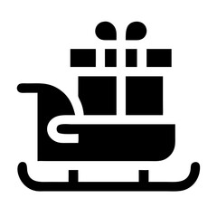 Black Sleigh with Gifts Icon, Vector Christmas Design