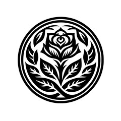 Elegant Black Rose Emblem in a Circle, Minimalist Design