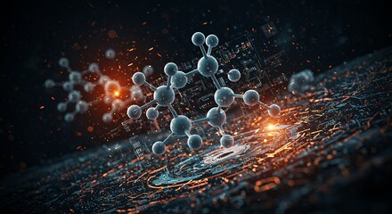 Immerse yourself data rich deep learning robotic molecule representing chemical atom cell science within futuristic cyber network system compelling D rendering illustrating abstract technology