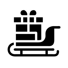 Black Christmas Sleigh with Gifts - Holiday Season, Sleigh and Presents Design in Minimalist Style