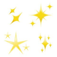 Cartoon Sparkle Stars Vector Illustration. A cute and simple cartoon illustration featuring three yellow starburst shapes of varying sizes, representing sparkles or shine.