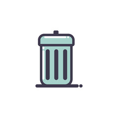 Simple Flat Design Garbage Bin Icon. A cute and simple cartoon illustration of a trash can with a lid.