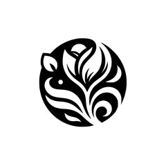 Minimalist Floral Design in Black and White Circle, Organic Motif