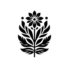 Black Floral Ornament on White: Minimalist Design