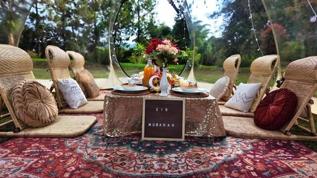 picnic in the garden. Dates.Ramadan Feast Celebrations, Eid Mubarak Concept Video