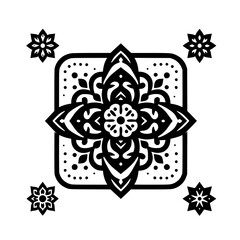 Elegant Black and White Floral Ornament Design, Minimalist