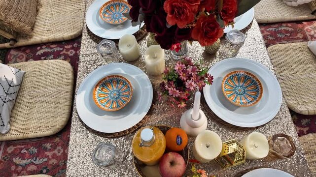 table setting for Dates.Ramadan Feast Celebrations, Eid Mubarak Concept Video