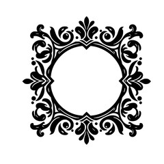 Elegant Black Floral Frame with Circle Center, Minimalist Design