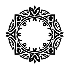 Ornate Black and White Circular Frame - Decorative Design Element