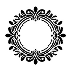 Elegant Black Floral Frame on White Background, Decorative Design