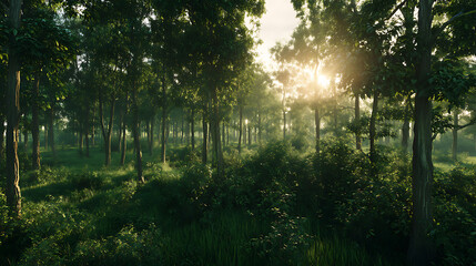 Obraz premium A forest with trees and grass