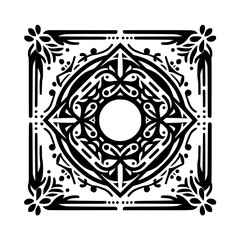 Monochromatic Ornate Floral Pattern, Square Mandala Design, Vector Illustration