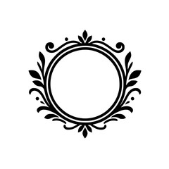 Elegant Black & White Circular Floral Frame, Vector Illustration