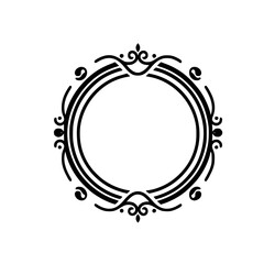 Ornate Black Circular Frame on White Background
