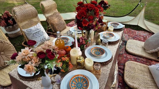 table set for a dinner Dates.Ramadan Feast Celebrations, Eid Mubarak Concept Video